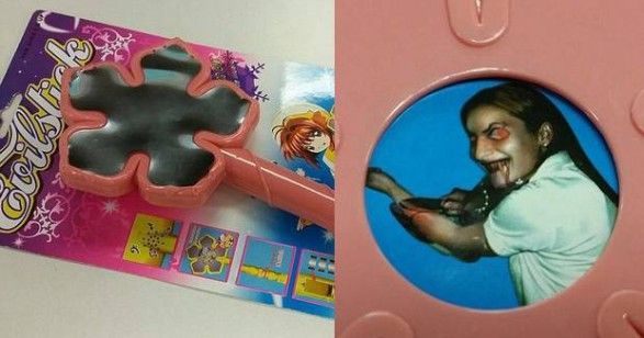 Toy wand has hidden picture of demonic child cutting herself with a knife