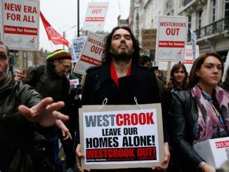 Russell Brand joins residents' protest against eviction
