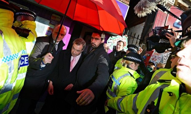 Protesters trap Farage in Ukip's Rotherham office