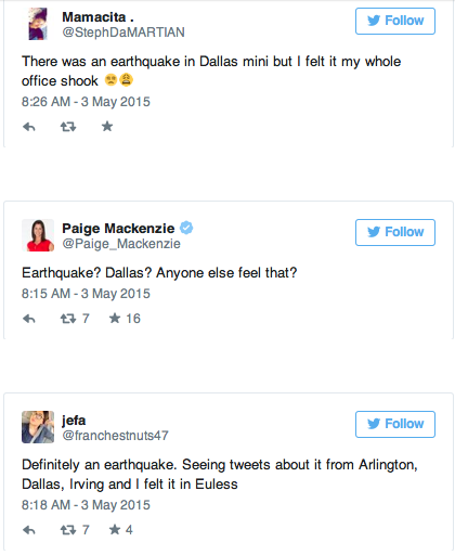 earthquake tweets dallas