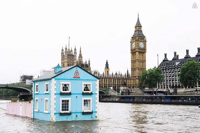 blue floating house