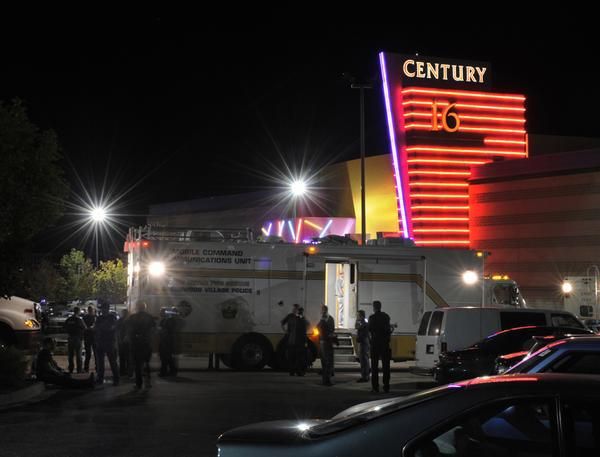 Aurora Police responded to the Century 16 movie theatre early Friday morning, July 20, 2012.  Twelve persons were killed when a lone shooter opened fire inside the theatre during a midnight screening of The Dark Knight Rises.  Karl Gehring/The Denver Post