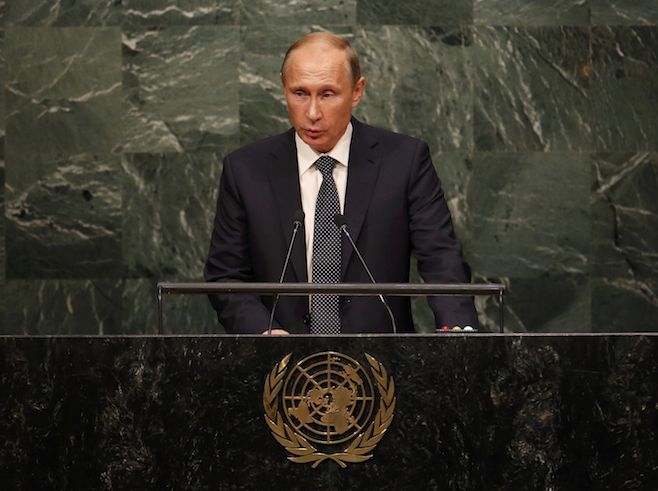 putin_Russian President Vladimir Putin delivers his speech to the 70th session of the UN