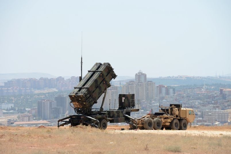 A Patriot missile launcher of the 3rd Battalion, 2nd Air Defense Artillery sits on a hill overlooking Gaziantep, Turkey, 2013.