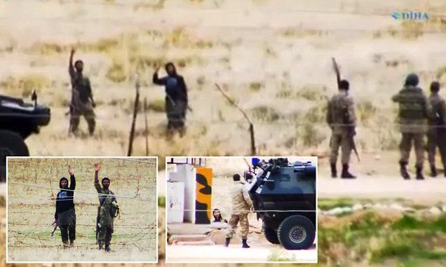 Turkish border guards are caught having a very friendly chat with ISIS militants