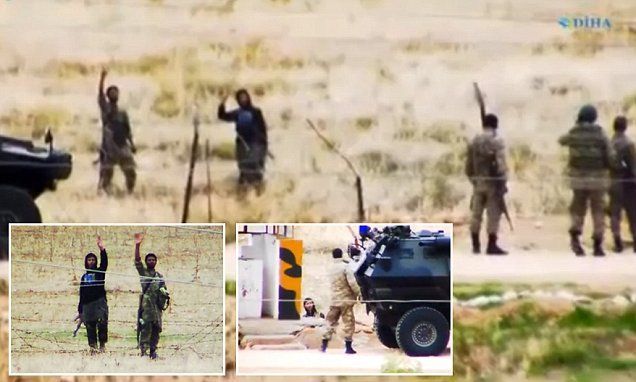 Turkish border guards are caught having a very friendly chat with ISIS militants