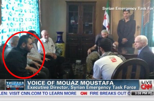 John McCain speaking with ISIS chief Abu Bakr Al-Baghdadi (aka Elliot Shimon) circled in red!