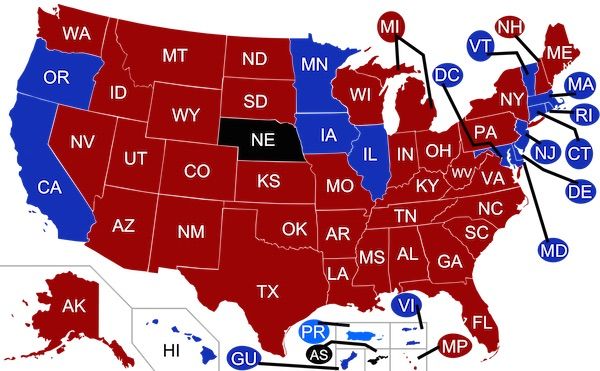 Blue vs Red voting states map