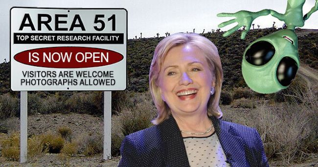 Hillary Clinton has promised full disclosure on aliens and Area 51 if she is elected president