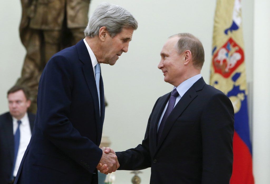 Russian President Vladimir Putin 'trolls' Secretary of State John Kerry at the Kremlin