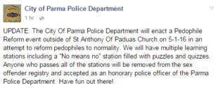 Update on the parody Parma police department facebook page