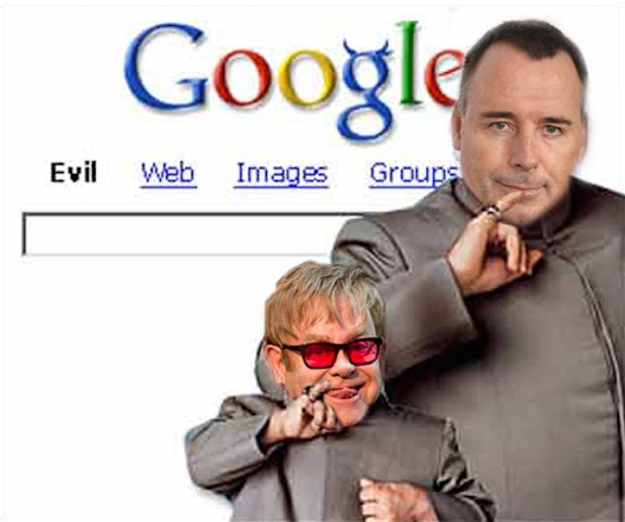 Google has blocked dozens of search links that contain references to the ‘celebrity threesome’ following legal requests from lawyers representing Elton John and husband David Furnish