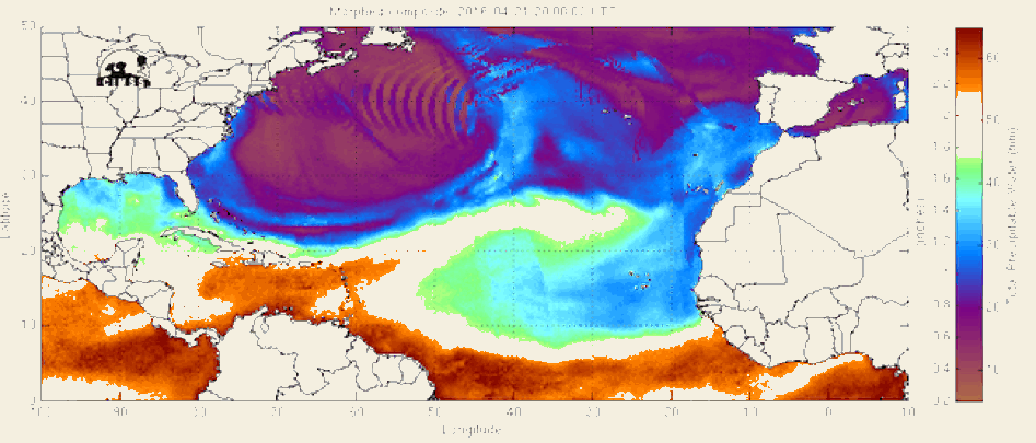 MIMIC (Morphed Integrated Microwave Imagery) of the Atlantic ocean starting April 21 and lapsing into the 24th showing strange artificial wave anomaly changing weather patterns.