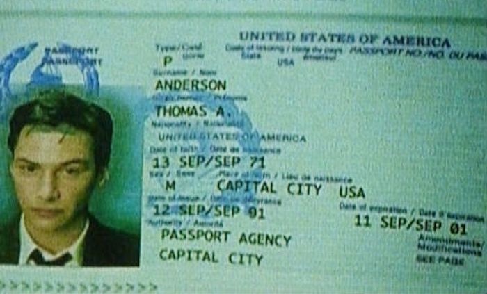 Neo's passport from The Matrix movie expired on September 11, 2001