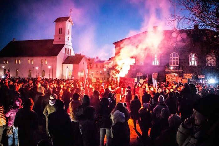 Thousands of protestors take to the streets of Iceland in record-breaking numbers, demanding snap elections