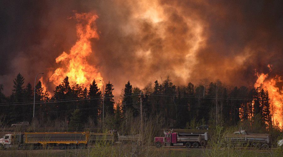 Wildfire along highway 63 Fort McMurray, Alberta Canada 