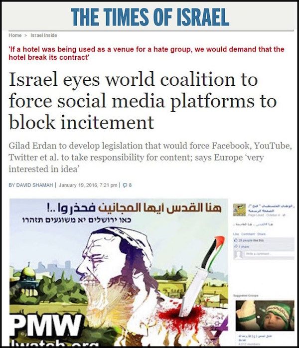 The Times of Israel story about internet censorship 