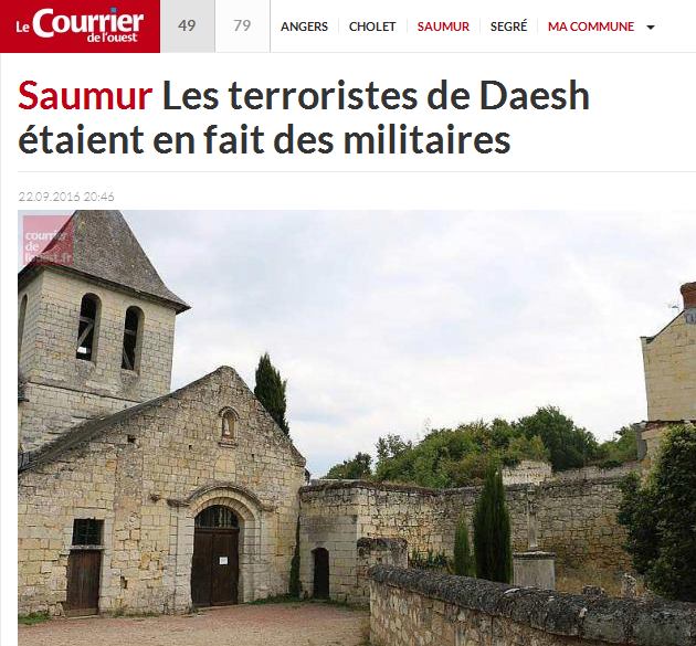 Gardeners employed by the town of Saumur were working at this church when they found the 'stash of Daesh' hidden a cave.