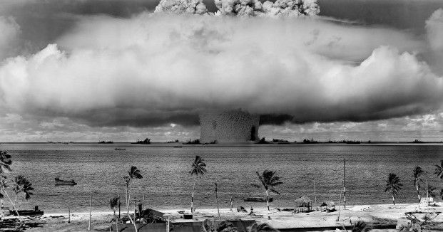 Part of Operation Crossroads, here is a photo of the “Baker” explosion, a nuclear weapon test conducted at Bikini Atoll, Micronesia—part of the Pacific Proving Grounds. 
