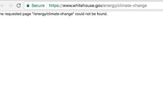 White House removed Climate Change section from website