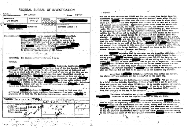 New information: The FBI report on Hitler's flight to South America from the Canaries.