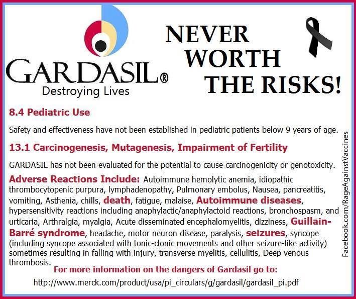 Gardasil insert that comes with the vaccine. Doctor never show this to the parents or girls.