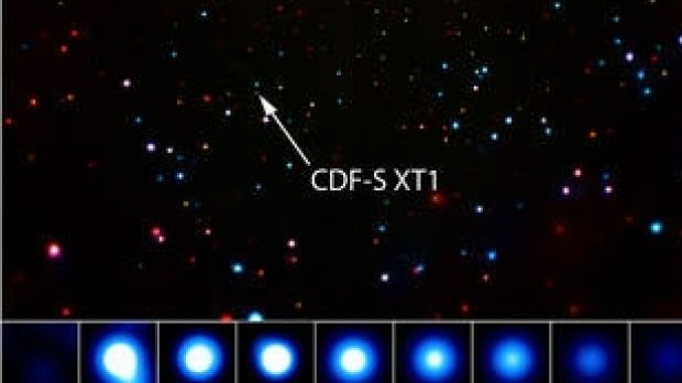 An image of the Chandra Deep Field-South, where a mysterious flash was recorded by Nasa.
