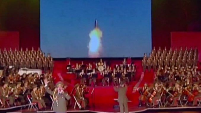 North Korea celebrated it's most important national holiday by televising a simulated video of a nuclear missile destroying a US city.