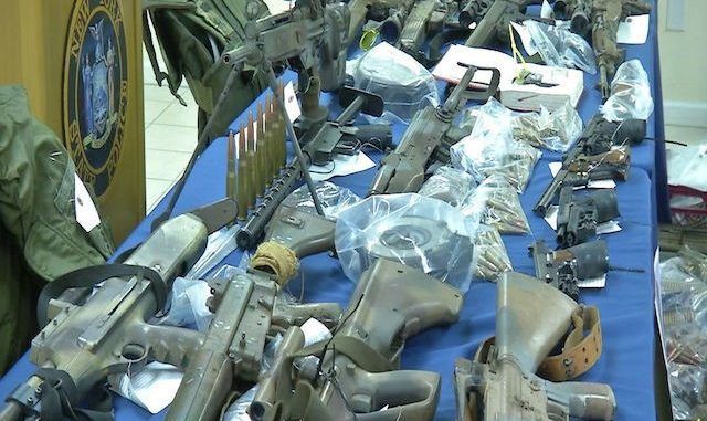 New York State police have seized a huge weapons stockpile, including ammunition feeding devices, at an Islamic compound.