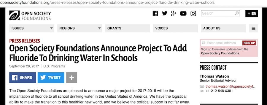 The Open Society Foundations announce new project to add fluoride to the drinking water in schools across America