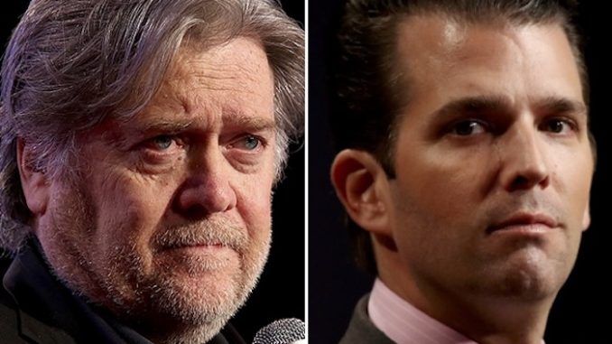 Donald Trump Jr. is "unpatriotic" and "treasonous" according to Steve Bannon, who also warned Jared Kushner will be going to jail.