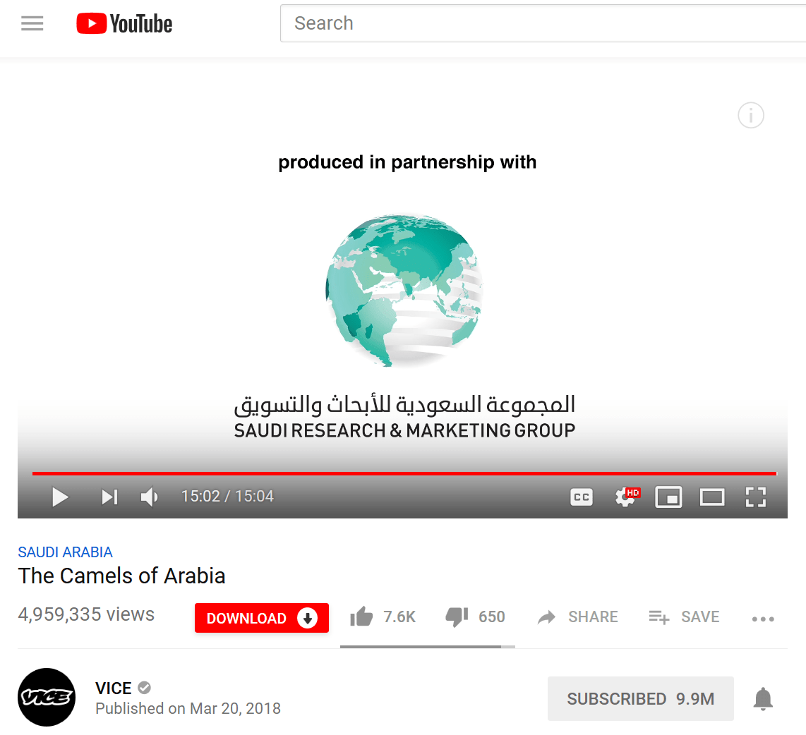 VICE acknowledges that it produces videos in partnership with Saudi royal mouthpiece SRMG
