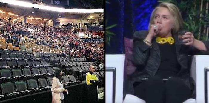 Bill and Hillary Clinton only managed to fill 16.6% of the seats in the miniature venue they hired in Toronto for the first leg of their ill-fated North American speaking tour, and they would have filled even less had they not slashed the price of tickets by 90% on the day of the event.