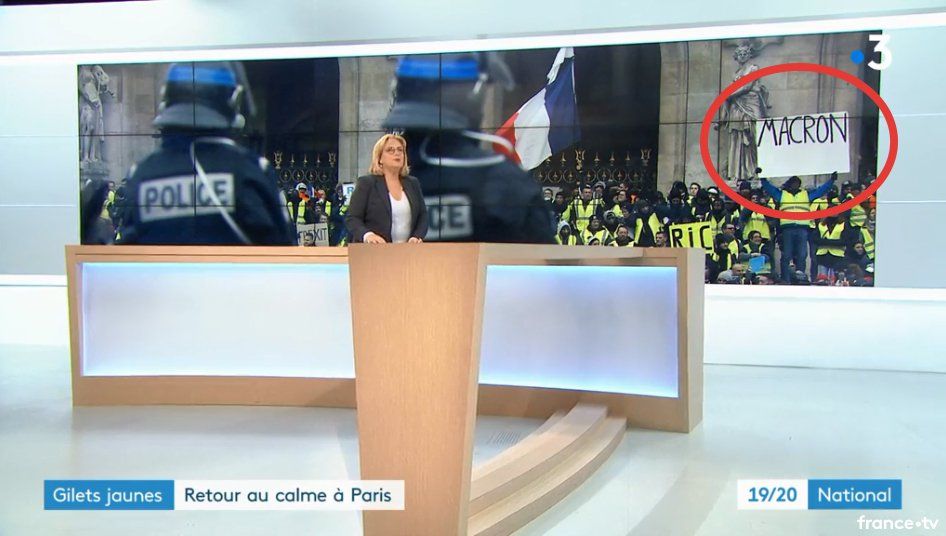 French news caught doctoring Yellow Vest protestors sign