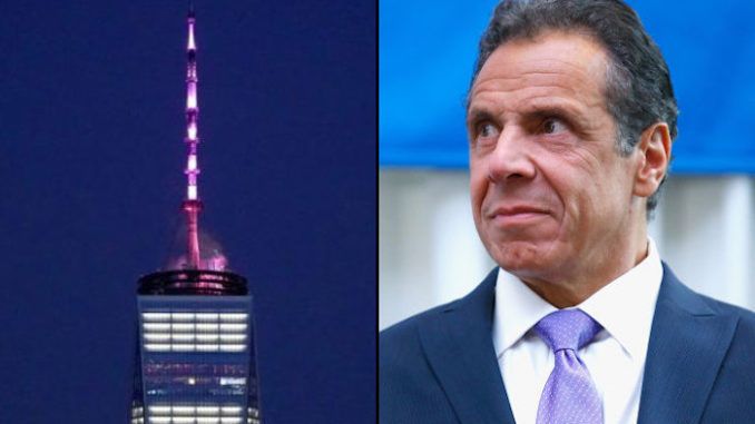 NY Gov Andrew Cuomo celebrates allowing abortion up until birth by lighting up world trade center pink