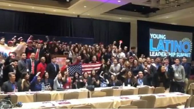 Hundreds of young Latino leaders chanted "Build the wall!" while proudly displaying the flag at the Young Latino Leadership Summit.