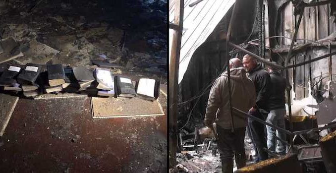 A massive fire tore through a West Virginia church in the middle of the night however local firefighters found the Bibles and cross untouched.