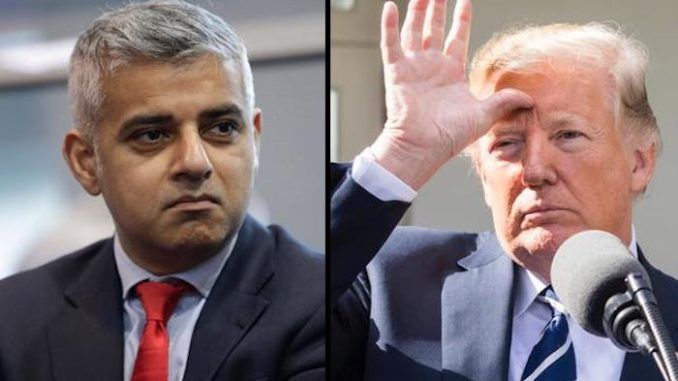 President Donald Trump called London Mayor Sadiq Khan a "stone cold loser" who is "very dumb" minutes before landing at Stansted aiprort.