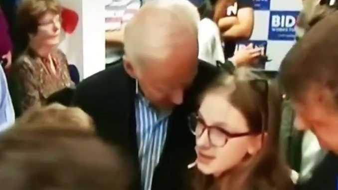 Democrat presidential candidate Joe Biden was caught sniffing a young girl's hair during a campaign stop in Iowa yesterday, just months after promising to stop touching women and girls inappropriately.
