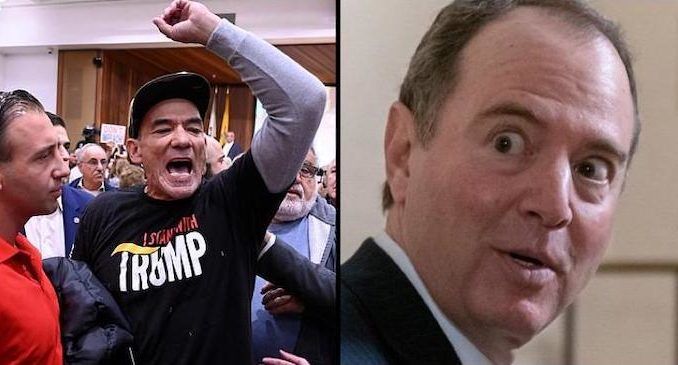 A town hall hosted by Rep. Adam Schiff erupted on Saturday after conservatives accused the House Intelligence Committee chair of "treason".