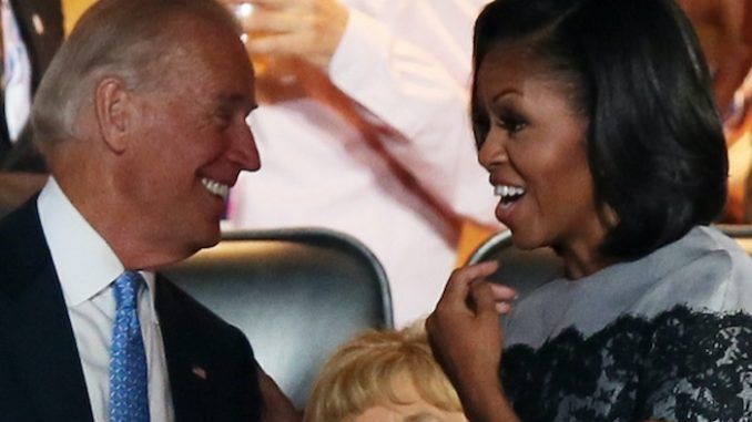 Democrat presidential candidate Joe Biden suggested on Tuesday that the Obamas will be appointed to high office if is elected in 2020, telling voters he wants to make Michelle Obama his running mate and vice president, while Barack is destined for the Supreme Court.