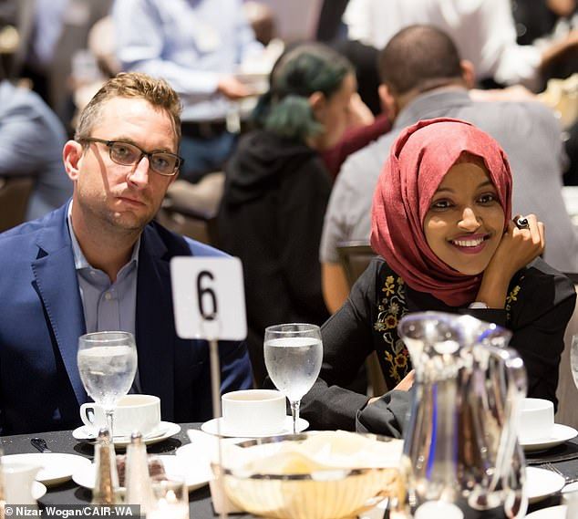hen revealed that Omar was having an affair with her chief fundraiser Tim Mynett, a married father-of-one, whose company received more than half a million dollars from her campaign last year. The two are pictured together on May 26 at a Council on American-Islamic Relations (CAIR) event - a month after he told his wife he was leaving her