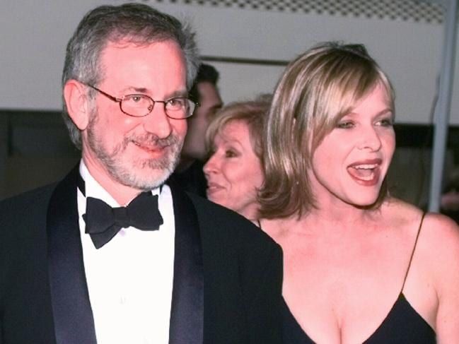 Steven Spielberg and actor wife Kate Capshaw a few years after adopting baby Mikaela.