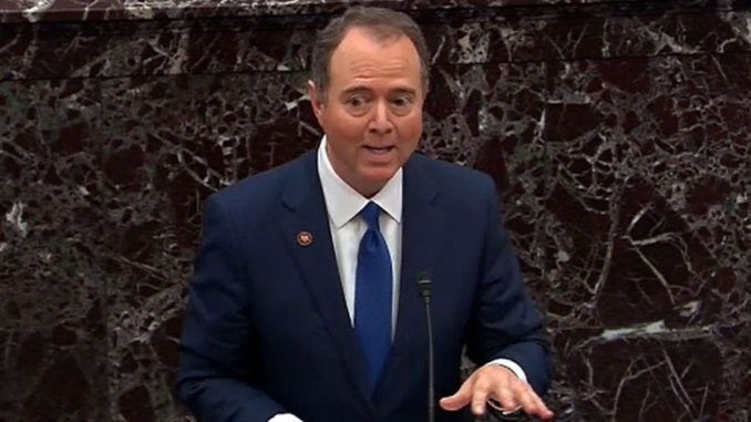 Democrat impeachment manager Adam Schiff said Monday that if President Trump is not removed from office "he could offer Alaska to the Russians in exchange for support in the next election."
