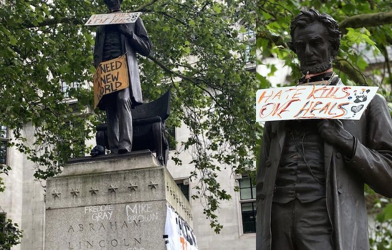 Brainless and uneducated Black Lives Matter protesters have defaced and vandalized an Abraham Lincoln statue, despite the fact Lincoln freed the slaves over 150 years ago and took an assassin's bullet in the back of the head