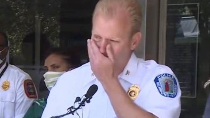 The chief of the Richmond, Virginia, police department fought tears as he told reporters that "organized" leftist rioters from out of state set fire to a multi-family home with a child inside, then blocked access for firefighters attempting to save the child.