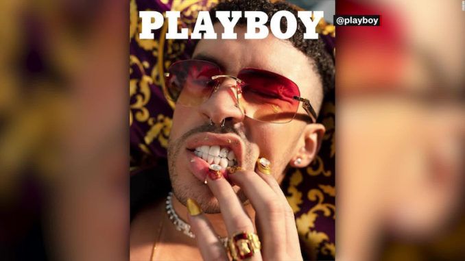 Playboy have put a "gender fluid" man wearing make up, false nails and a revealing black and gold toga on their cover.