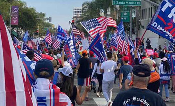 Massive crowd of Trump supporters flood the streets of Beverly Hills