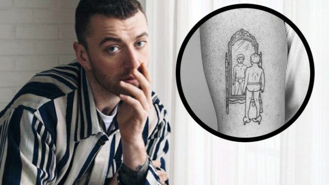 Singer Sam Smith seen with creepy tattoo featuring young boy in underwear wearing high heels
