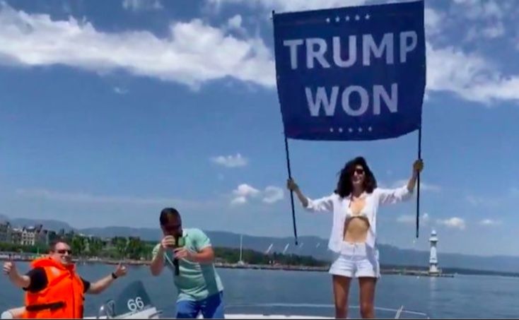 Osama bin Laden's niece unveils 'Trump won' banner outside Biden-Putin summit